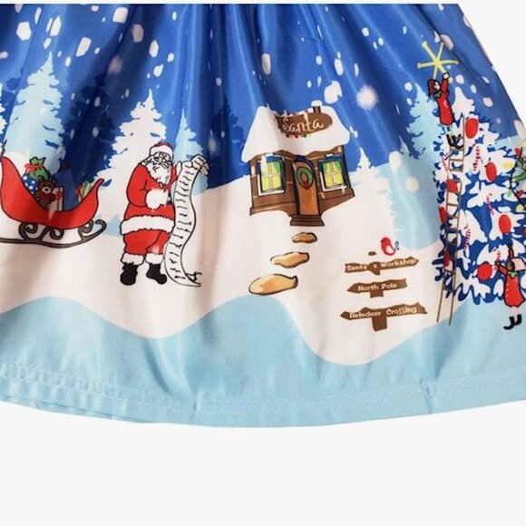 Santa workshop girl Christmas Dress  By BaaBee  Blue With Winter Scene Print - Picture 7 of 7